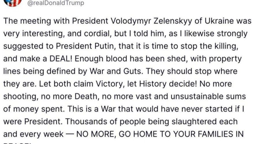 Президент США Дональд Трамп призвал Россию и Украину «заключить сделку» и прекратить войну