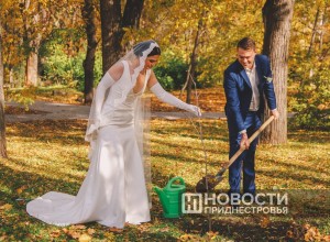 Молодожёны из России посадили дерево в Чобручах в честь семьи